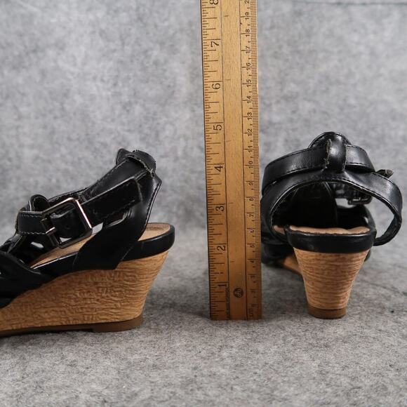 DbDk Fashion Shoes Womens 6.5 Sandals Wedge Buckle Ankle Strap Black Open Toe - Picture 7 of 15